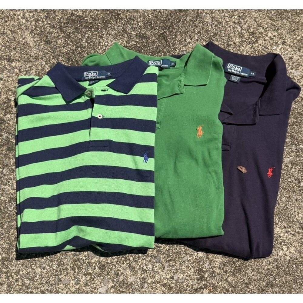 Lot of 3 Polo Ralph Lauren Solid Short Sleeve Polo Shirts Size XL